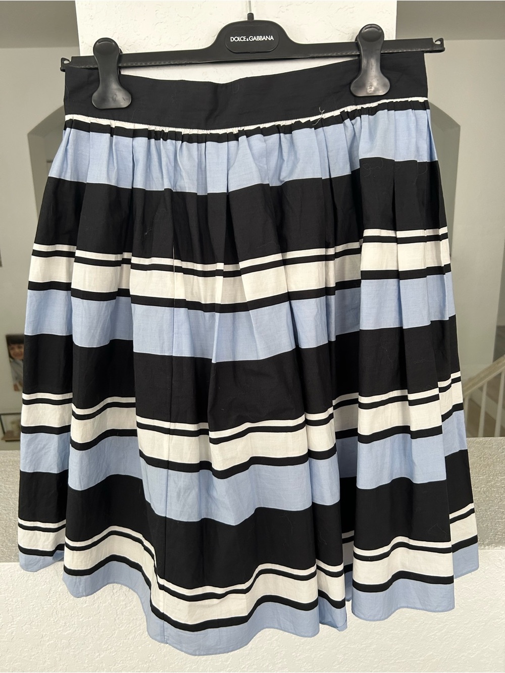 Dolce & Gabbana Black, Light Blue & White Striped Circle Skirt